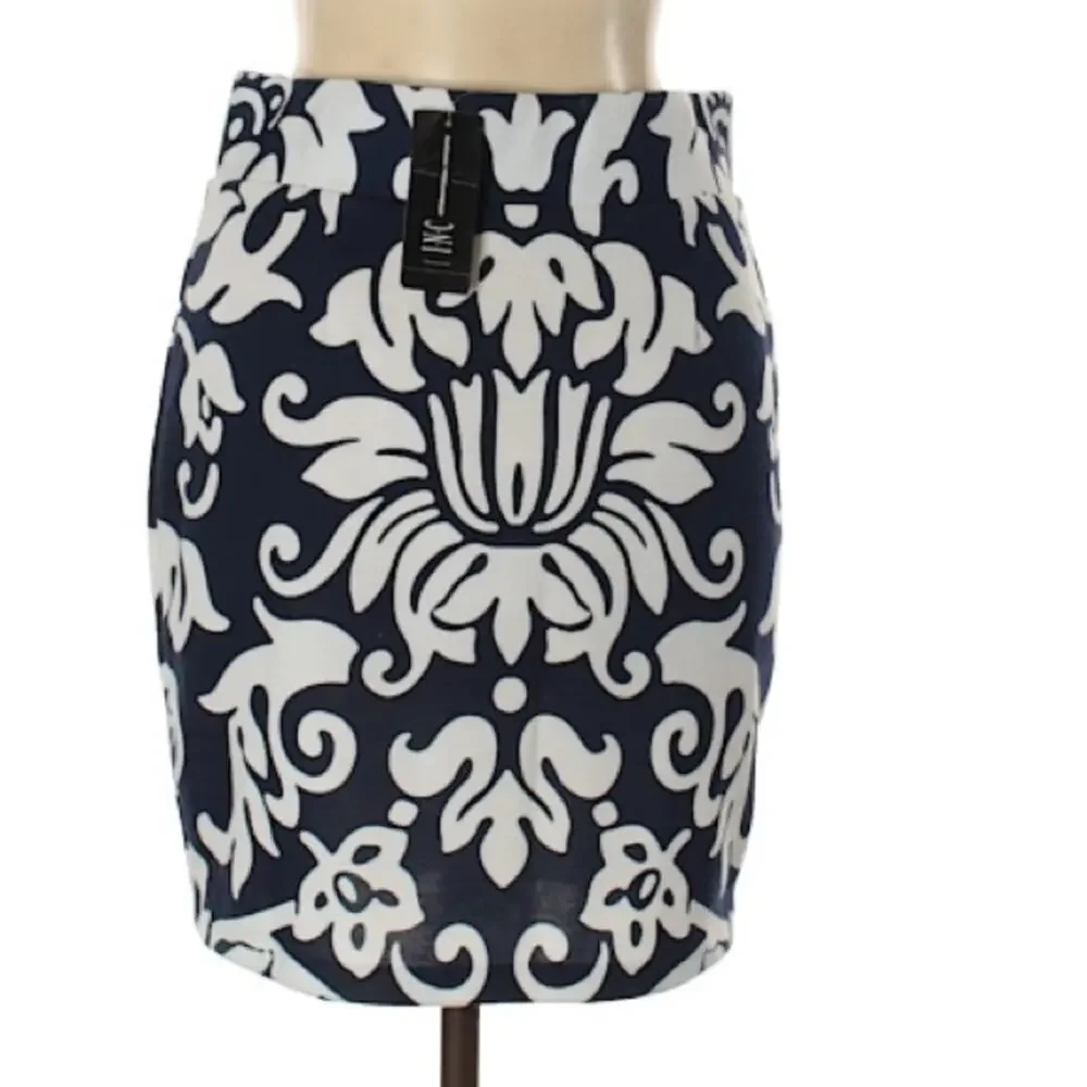 INC International Concepts Navy Printed Skirt